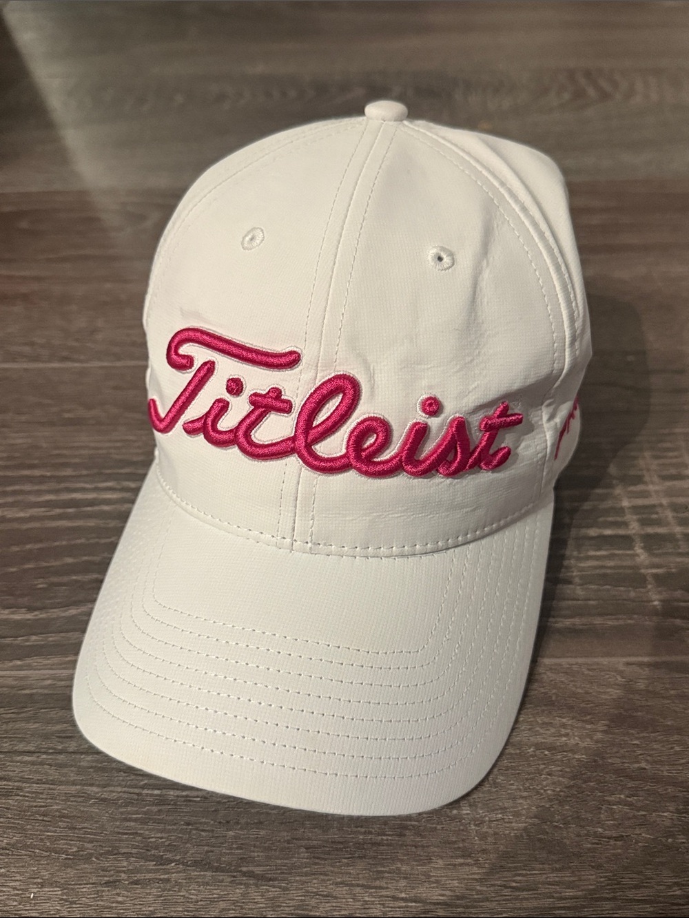 Titleist White Cap with Pink Script Emblem